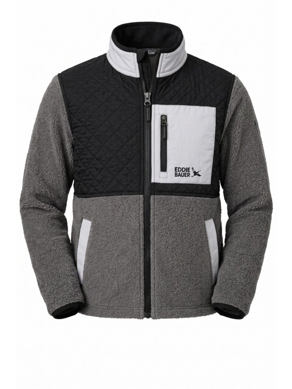 Eddie Bauer Boys L 10/12 Polar Fleece Jacket Gray Quilted Full Zip Outdoor NWT